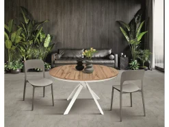 Mesa redonda roble rustico,patas metal blanco 120-170cm - PANTELLERIA