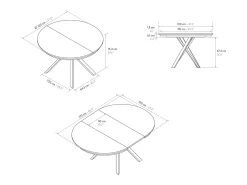 Mesa redonda roble rustico,patas metal blanco 120-170cm - PANTELLERIA