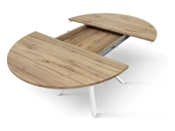 Mesa redonda roble rustico,patas metal blanco 120-170cm - PANTELLERIA