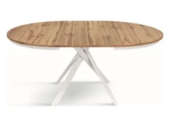 Mesa redonda roble rustico,patas metal blanco 120-170cm - PANTELLERIA