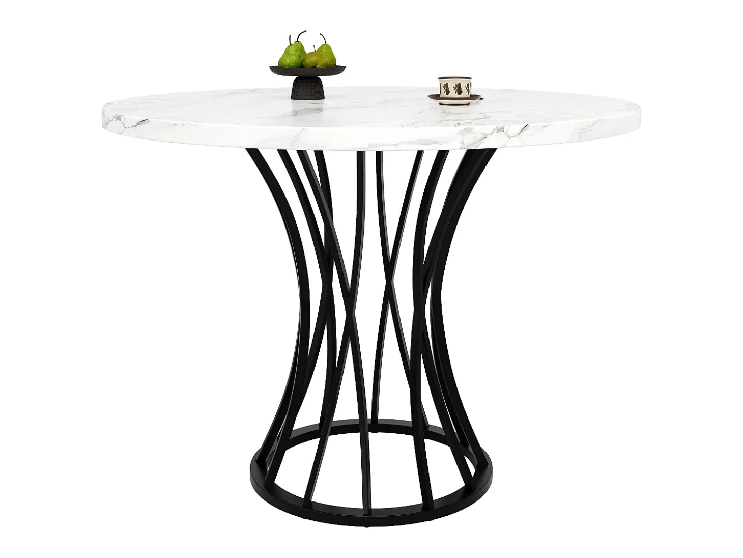 Mesa redonda 80x80x76 cm - Estructura de metal - acabado con diseño de mármol - Para 2 a 6 personas - Blanco y Negro