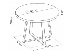 Mesa salon redonda fija Rin 120 acabado Nordic, 75 cm(alto)120 cm(ancho)90 cm(largo)