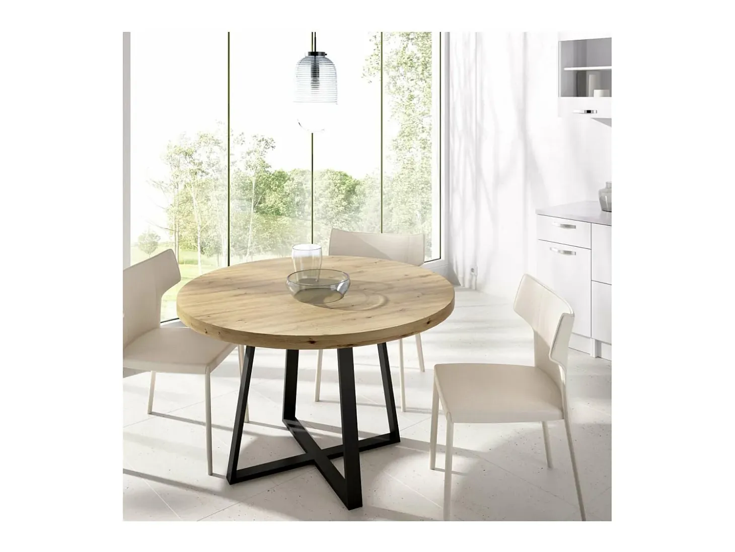 Mesa salon redonda fija Rin 120 acabado Nordic, 75 cm(alto)120 cm(ancho)90 cm(largo)