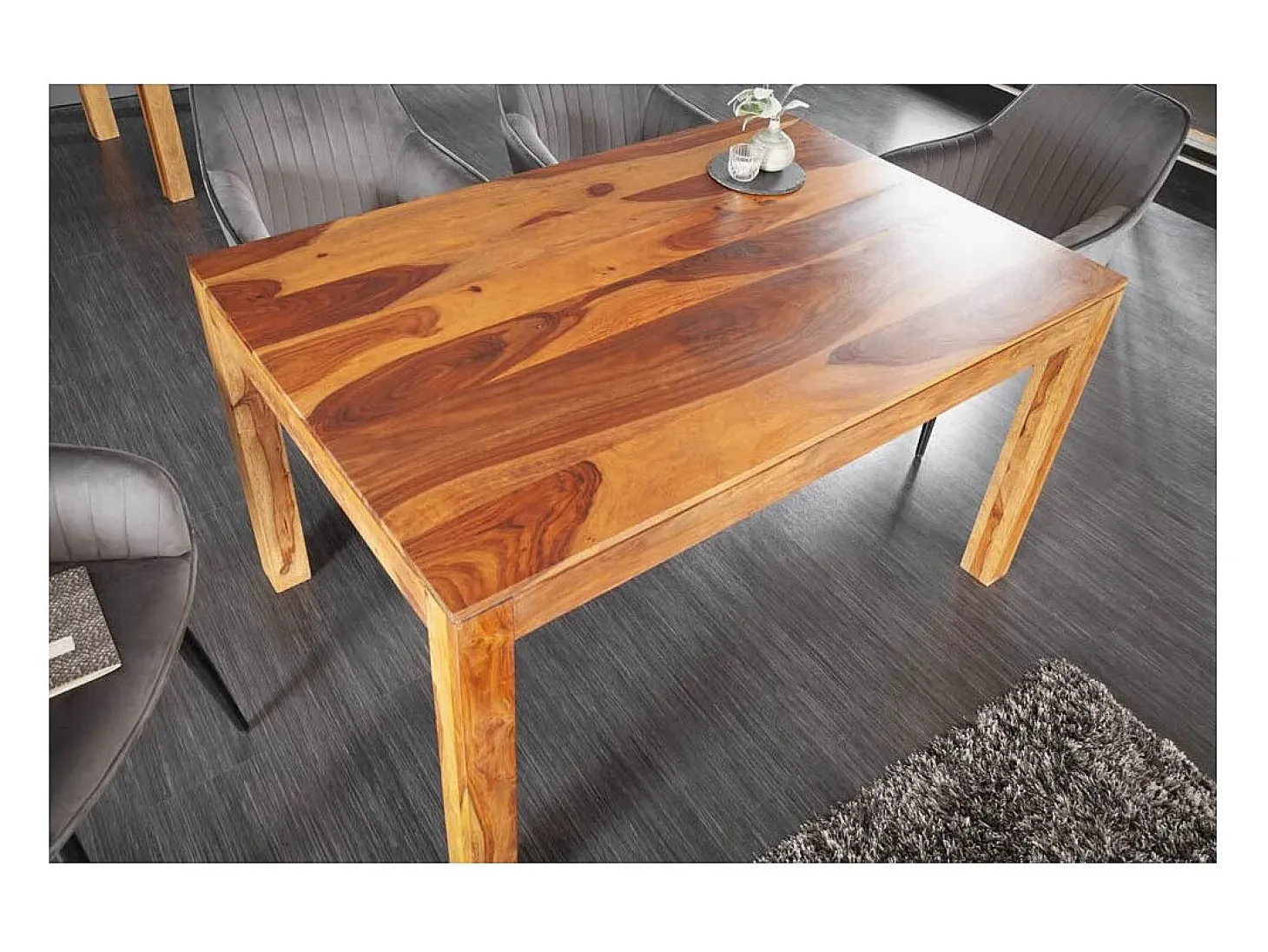 Mesa TAVINA – Madera maciza de sheesham – 135 cm – Tablero grueso 97 mm – Estilo rústico