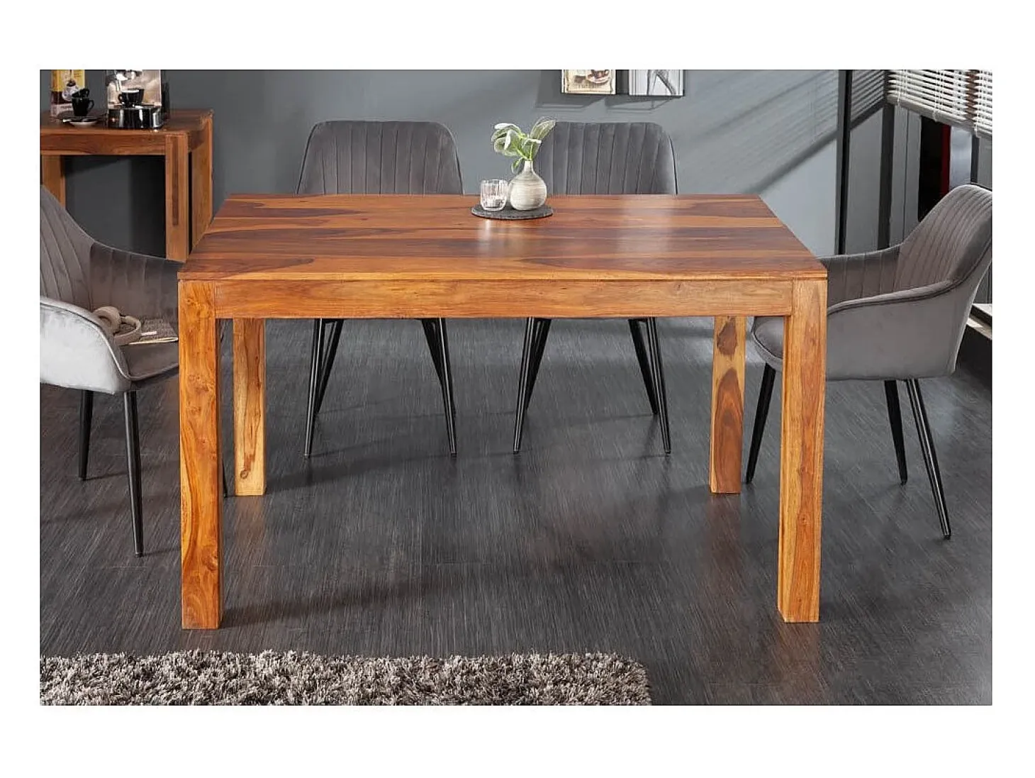 Mesa TAVINA – Madera maciza de sheesham – 135 cm – Tablero grueso 97 mm – Estilo rústico