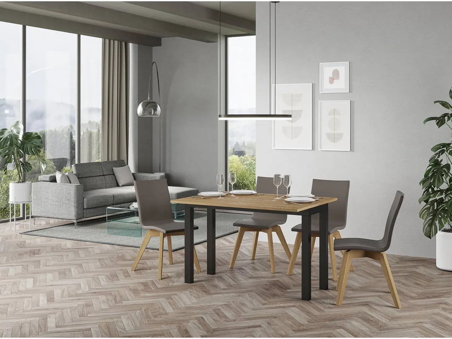 Mesa tipo libro 120/200x45/90 cm Everyday Double Roble Natural estructura Antracita
