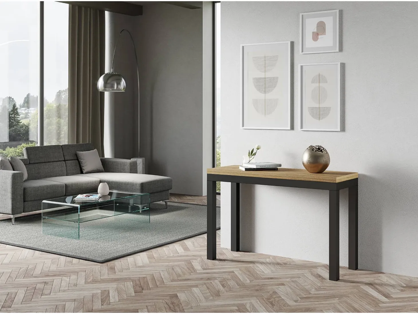 Mesa tipo libro 120/200x45/90 cm Everyday Double Roble Natural estructura Antracita