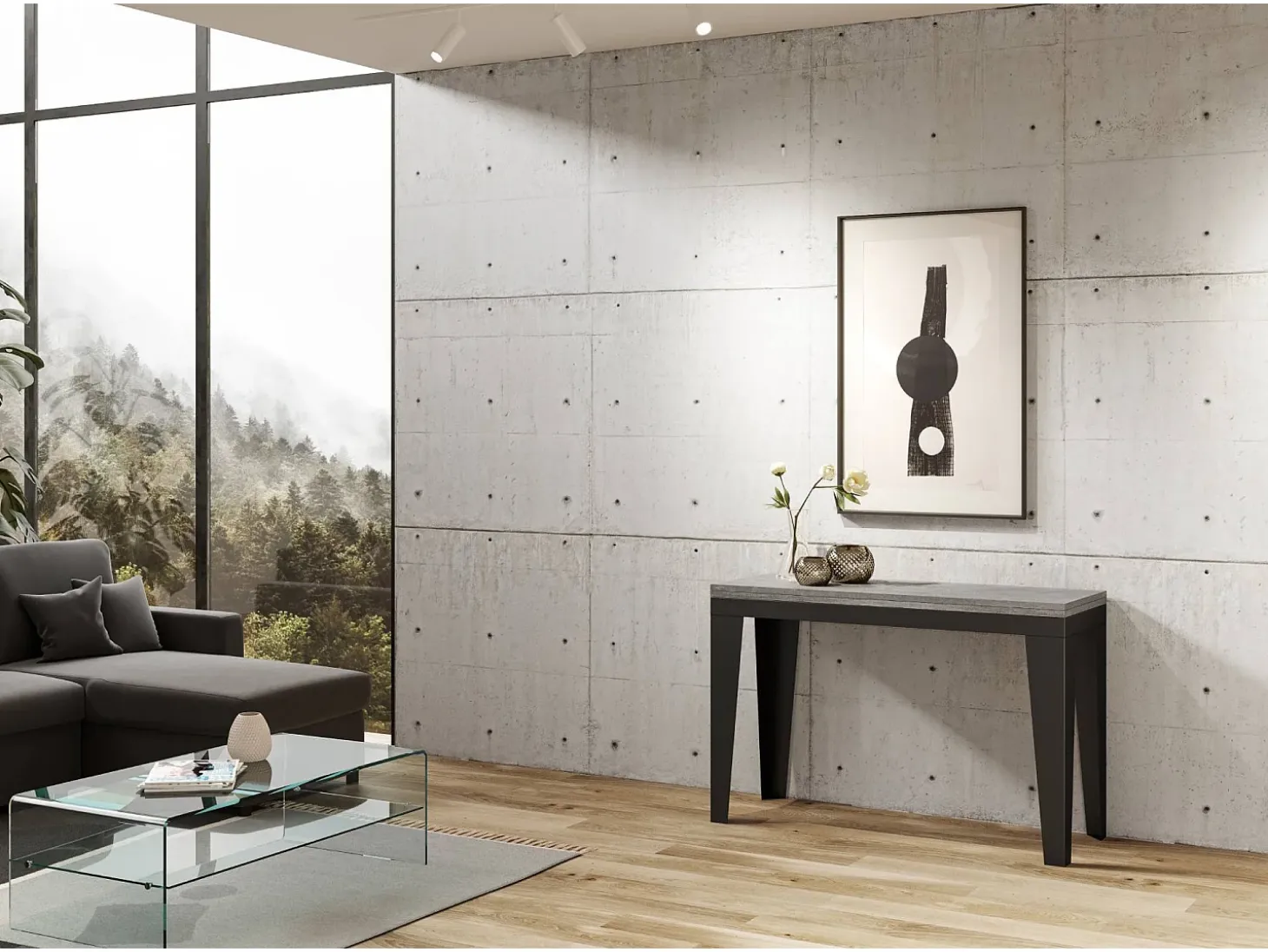 Mesa tipo libro 120x45/90 cm Flame Double Cemento estructura Antracita