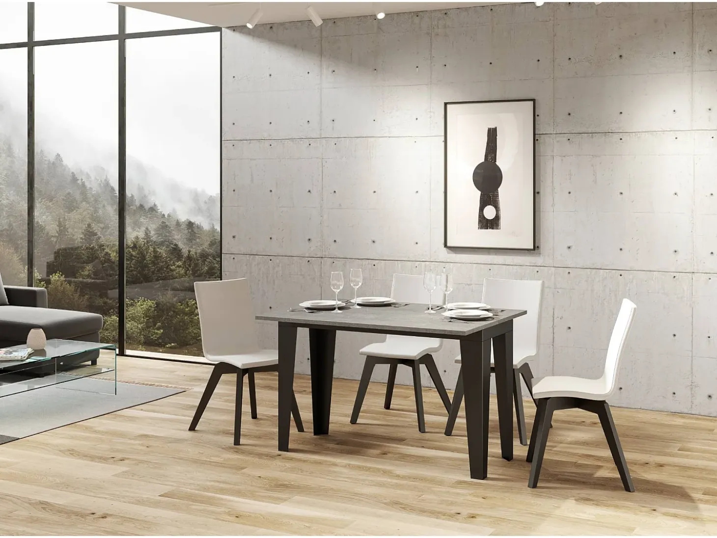 Mesa tipo libro 120/200x45/90 cm Flame Double Cemento estructura Antracita
