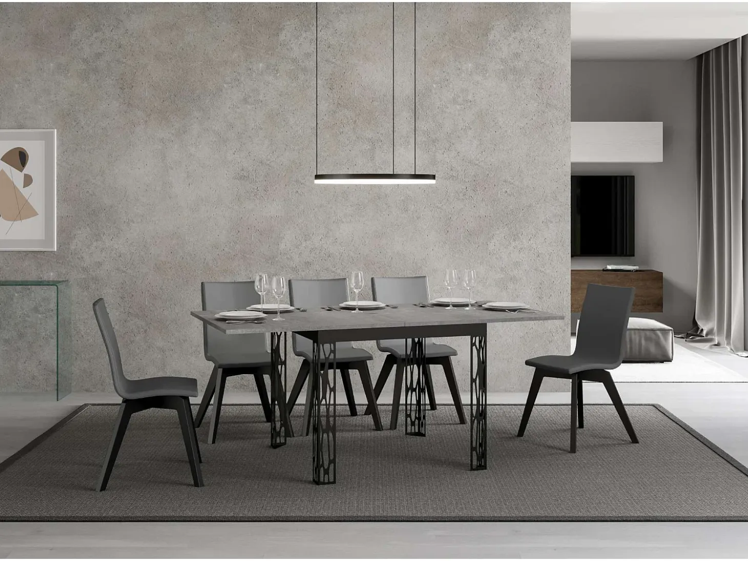 Mesa tipo libro 90x90/180 cm Ghibli Libra Cemento estructura Antracita