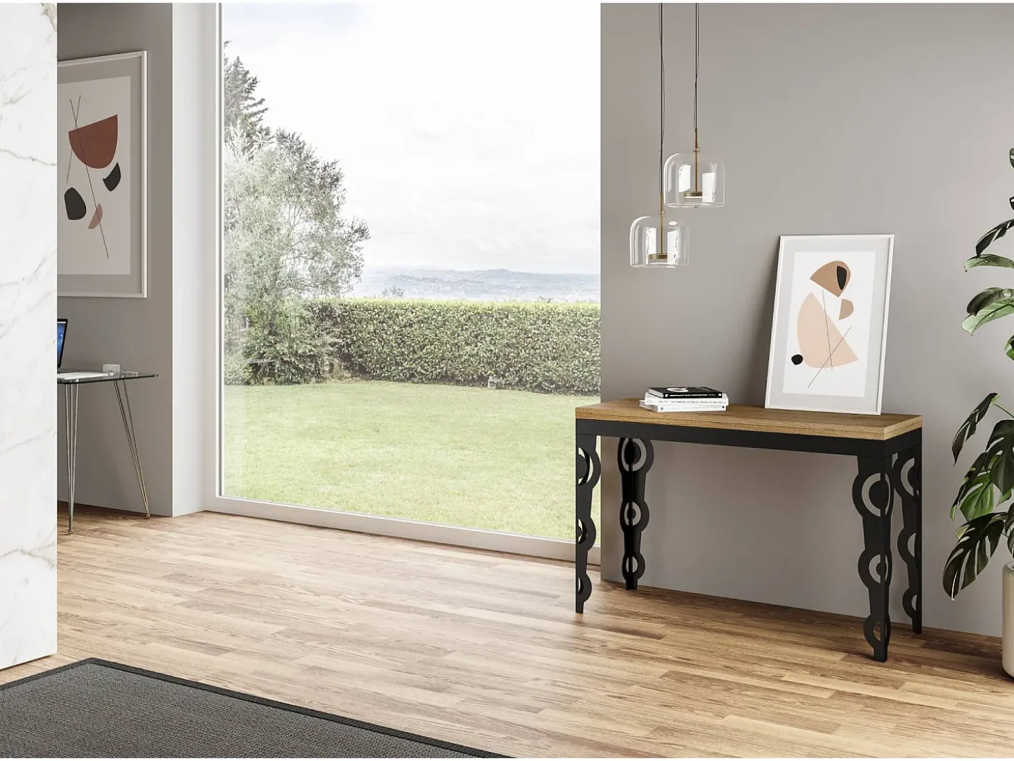 Mesa tipo libro 120x45/90 cm Karamay Double Roble Natural estructura Antracita