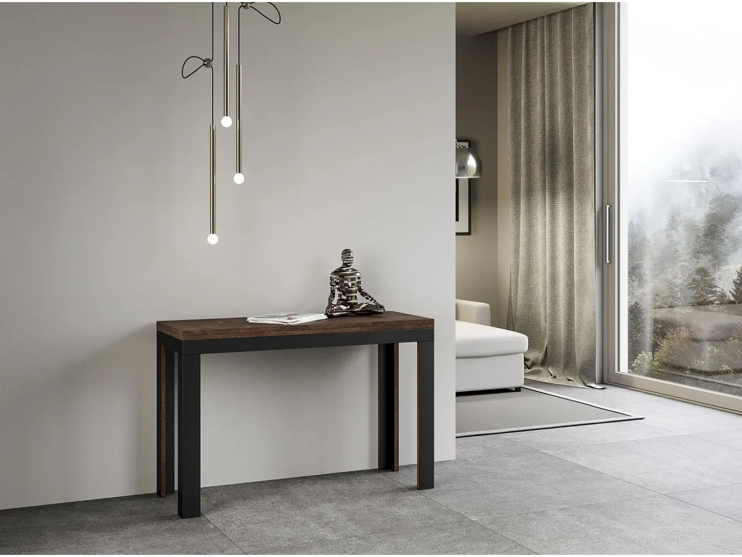 Mesa tipo libro 120/200x45/90 cm Linea Double Nogal estructura Antracita