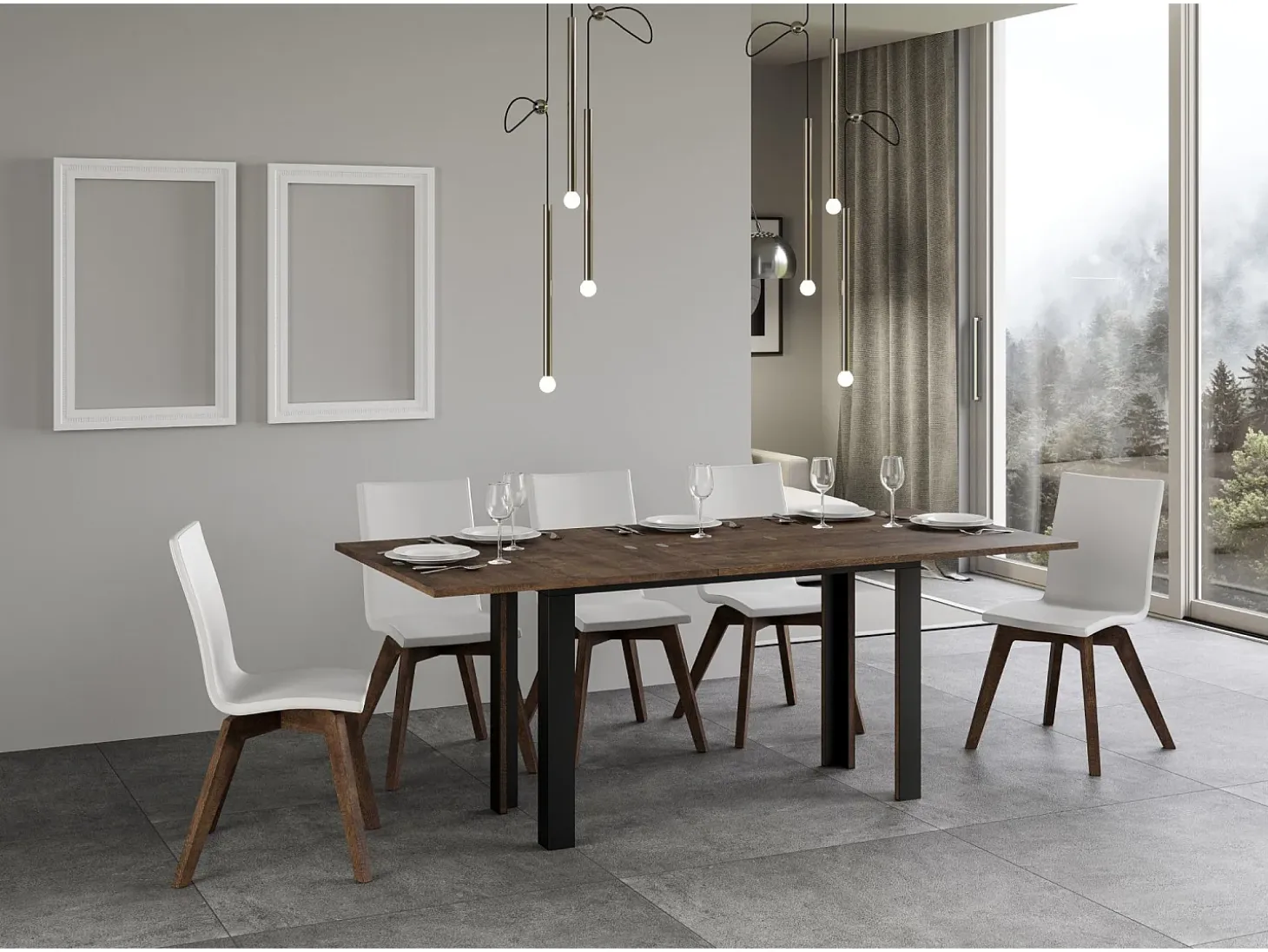 Mesa tipo libro 120/200x45/90 cm Linea Double Nogal estructura Antracita