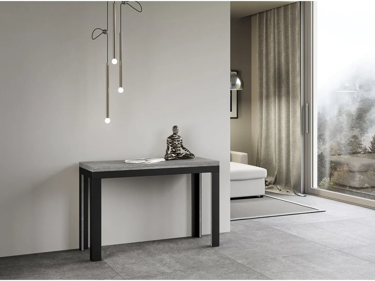 Mesa tipo libro 120/200x45/90 cm Linea Double Cemento estructura Antracita