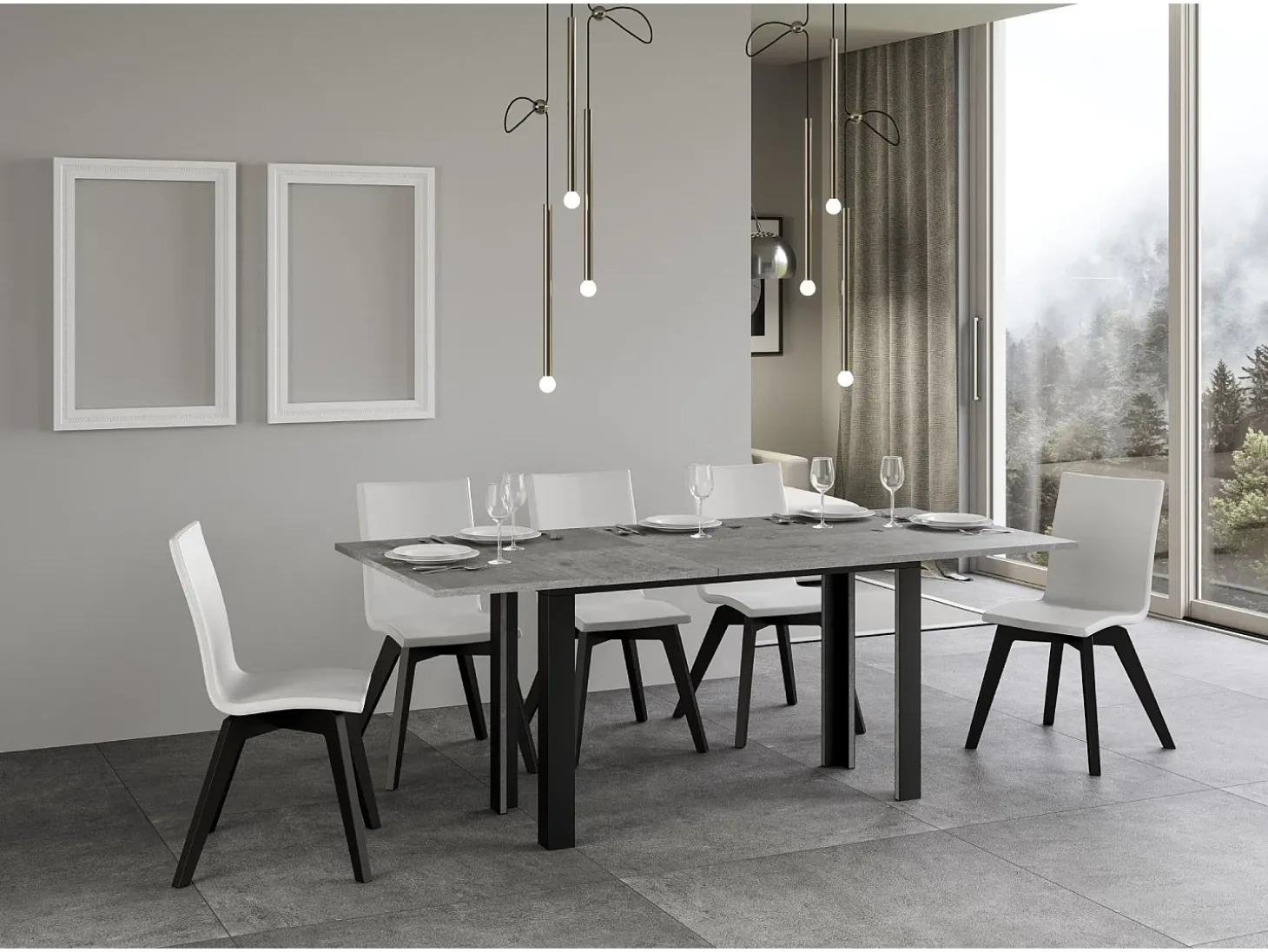 Mesa tipo libro 120/200x45/90 cm Linea Double Cemento estructura Antracita