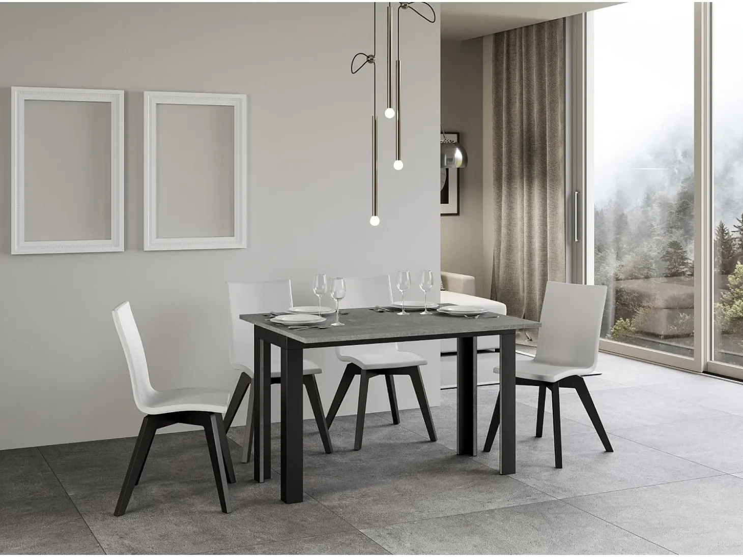 Mesa tipo libro 120/200x45/90 cm Linea Double Cemento estructura Antracita