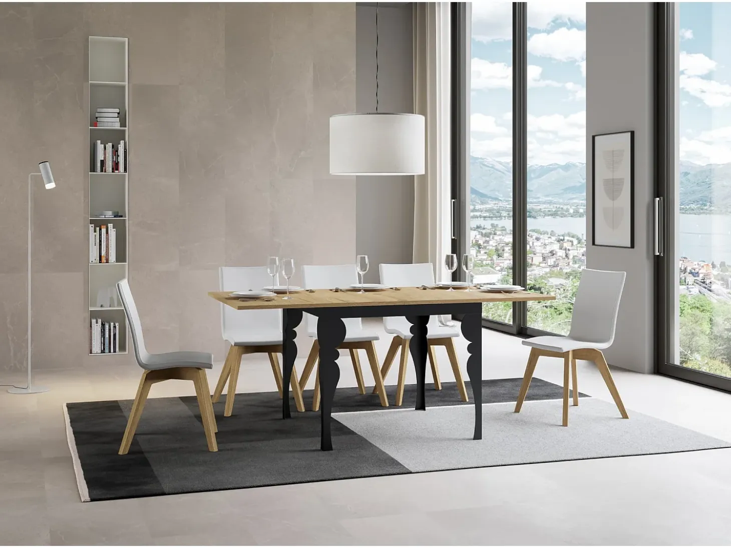 Mesa tipo libro 90x90/180 cm Paxon Libra Roble Natural estructura Antracita