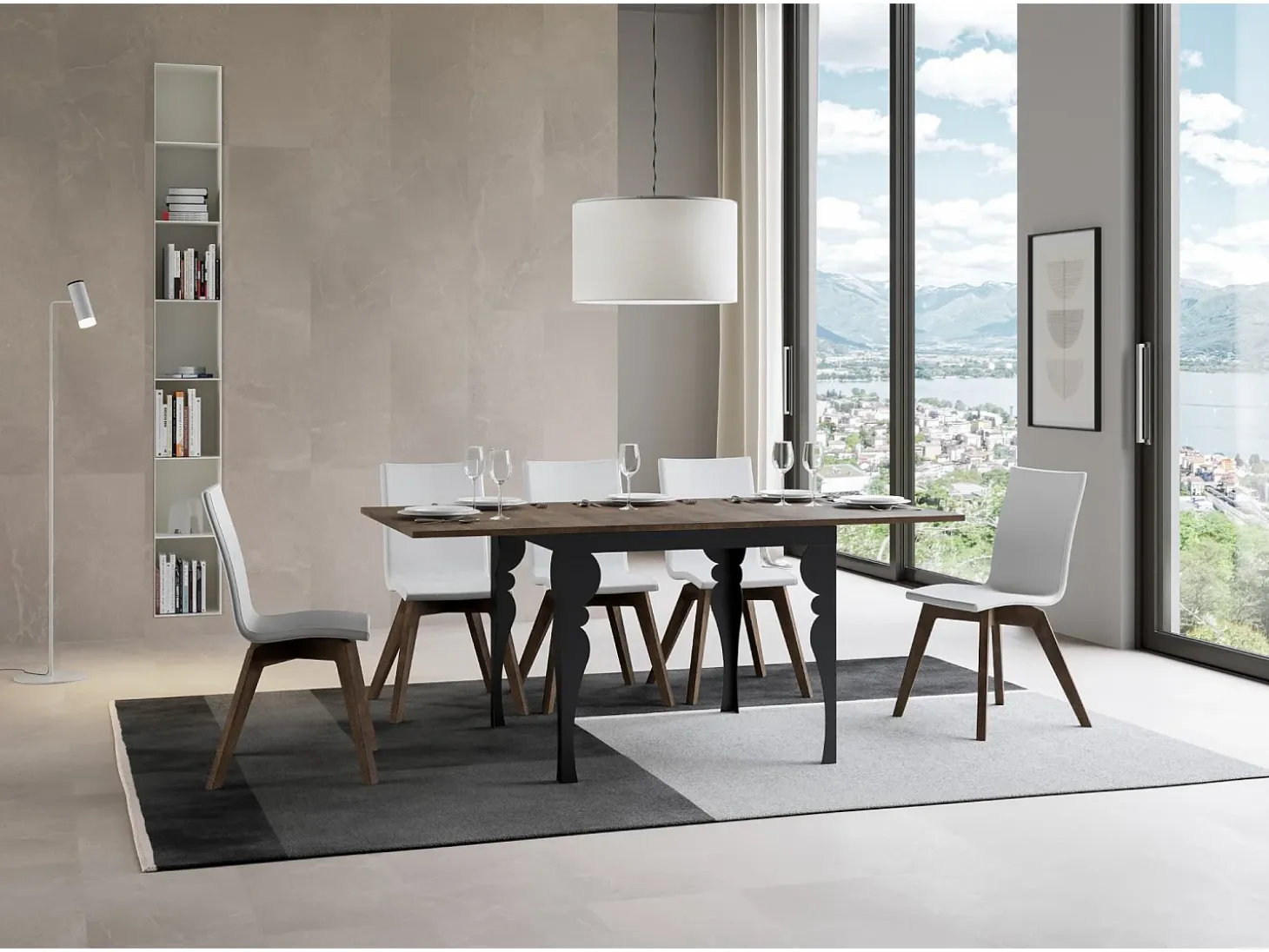 Mesa tipo libro 90x90/180 cm Paxon Libra Nogal estructura Antracita