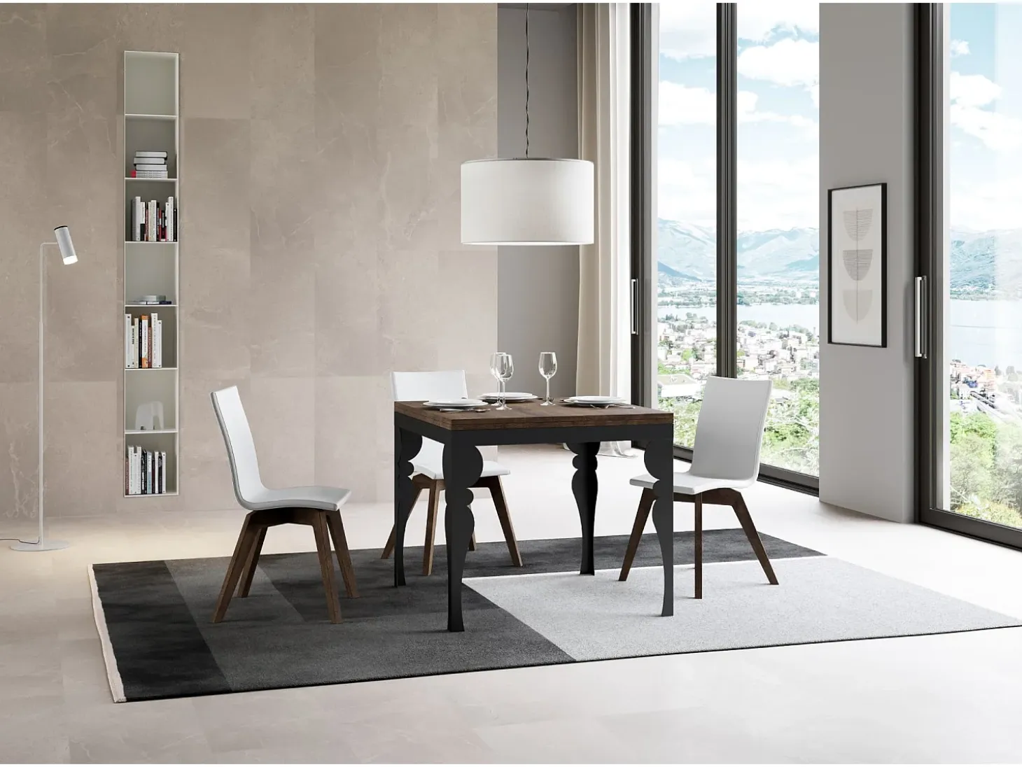 Mesa tipo libro 90x90/180 cm Paxon Libra Nogal estructura Antracita