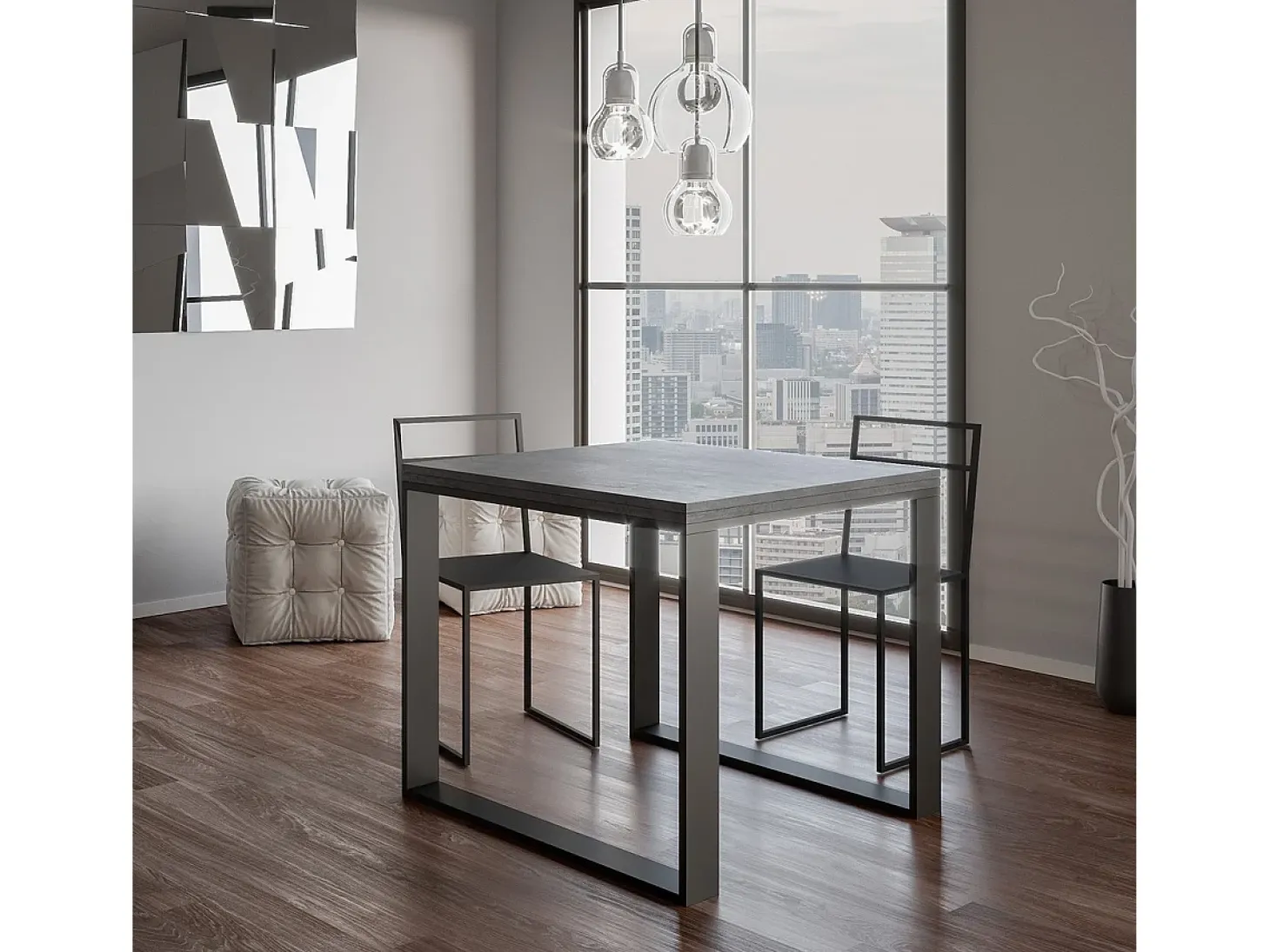 Mesa tipo libro 90x90/180 cm Tecno Libra Cemento estructura Antracita