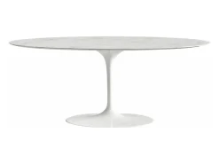 Mesa tulipán ovalada de mármol blanco con base brillante 160 cm-Bandeja Mármol negro de Marquinia-Anchura 160 cm-Color de los pies Blanco brillante