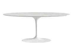 Mesa tulipán ovalada de mármol blanco con base brillante 160 cm-Bandeja Mármol negro de Marquinia-Anchura 160 cm-Color de los pies Negro mate