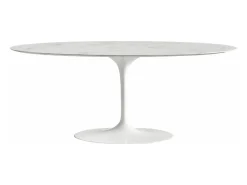 Mesa tulipán ovalada de mármol blanco con base brillante 160 cm-Bandeja Mármol negro de Marquinia-Anchura 240 cm-Color de los pies Blanco brillante