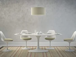 Mesa tulipán ovalada de mármol blanco con base brillante 160 cm-Bandeja Mármol verde alpi-Anchura 200 cm-Color de los pies Negro mate