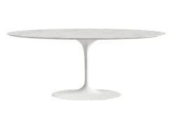 Mesa tulipán ovalada de mármol blanco con base brillante 160 cm-Bandeja Mármol negro de Marquinia-Anchura 240 cm-Color de los pies Negro mate