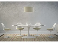 Mesa tulipán ovalada negro mate con base negro mate 225 cm-Color de la bandeja Blanco mate-Anchura 240 cm-Color de los pies Blanco mate
