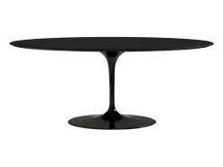 Mesa tulipán ovalada negro mate con base negro mate 225 cm-Color de la bandeja Blanco brillante-Anchura 160 cm-Color de los pies Blanco brillante