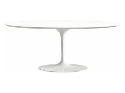 Mesa tulipán ovalada negro mate con base negro mate 225 cm-Color de la bandeja Blanco brillante-Anchura 160 cm-Color de los pies Blanco brillante