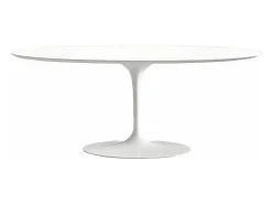 Mesa tulipán ovalada negro mate con base negro mate 225 cm-Color de la bandeja Blanco mate-Anchura 240 cm-Color de los pies Blanco brillante