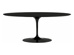 Mesa tulipán ovalada negro mate con base negro mate 225 cm-Color de la bandeja Blanco mate-Anchura 240 cm-Color de los pies Blanco brillante