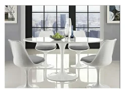 Mesa tulipán redonda 140 cm blanco mate-Color de la bandeja Blanco mate-Diámetro 90 cm-Color de los pies Blanco brillante