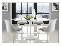 Mesa tulipán redonda 140 cm blanco mate-Color de la bandeja Negro mate-Diámetro 130 cm-Color de los pies Negro mate