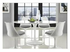 Mesa tulipán redonda 140 cm blanco mate-Color de la bandeja Blanco mate-Diámetro 170 cm-Color de los pies Blanco brillante