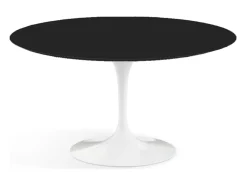 Mesa tulipán redonda 140 cm blanco mate-Color de la bandeja Negro mate-Diámetro 130 cm-Color de los pies Blanco mate