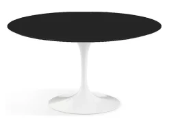 Mesa tulipán redonda 140 cm blanco mate-Color de la bandeja Negro mate-Diámetro 70 cm-Color de los pies Negro brillante