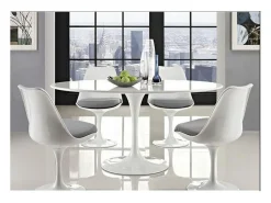 Mesa tulipán redonda 140 cm blanco mate-Color de la bandeja Negro mate-Diámetro 110 cm-Color de los pies Negro brillante