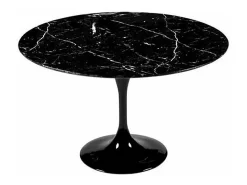 Mesa tulipán redonda, 110 cm, mármol negro, base negro mate-Bandeja Mármol negro de Marquinia-Diámetro 80 cm-Color de los pies Negro mate