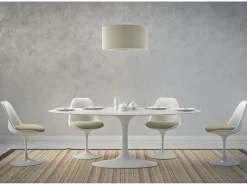 Mesa tulipán redonda, 110 cm, mármol negro, base negro mate-Bandeja Mármol verde alpi-Diámetro 170 cm-Color de los pies Negro brillante