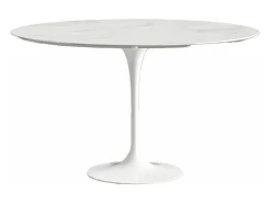 Mesa tulipán redonda, 110 cm, mármol negro, base negro mate-Bandeja Mármol arabescato-Diámetro 120 cm-Color de los pies Blanco mate