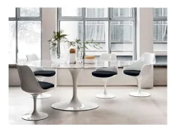 Mesa tulipán redonda, 110 cm, mármol negro, base negro mate-Bandeja Mármol negro de Marquinia-Diámetro 180 cm-Color de los pies Blanco brillante