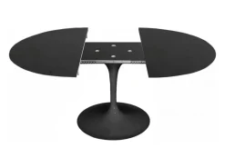 Mesa tulipán redonda extensible de gama alta-Color de la bandeja Negro brillante-Anchura 100/145 cm-Color de los pies Negro brillante