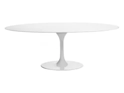 Mesa tulipán redonda extensible de gama alta-Color de la bandeja Blanco mate-Anchura 127/177 cm-Color de los pies Blanco brillante