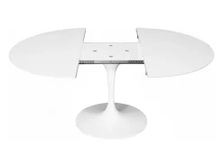 Mesa tulipán redonda extensible de gama alta-Color de la bandeja Blanco mate-Anchura 93/138 cm-Color de los pies Blanco brillante
