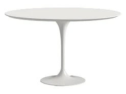 Mesa tulipán redonda extensible de gama alta-Color de la bandeja Blanco mate-Anchura 93/138 cm-Color de los pies Blanco brillante