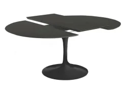 Mesa tulipán redonda extensible de gama alta-Color de la bandeja Negro mate-Anchura 93/138 cm-Color de los pies Negro brillante