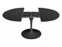 Mesa tulipán redonda extensible de gama alta-Color de la bandeja Negro mate-Anchura 93/138 cm-Color de los pies Negro brillante